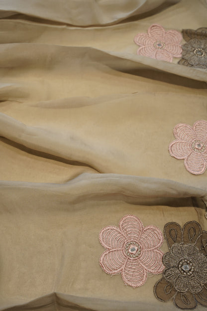 Brown Pure Chanderi Suit with Applique Work