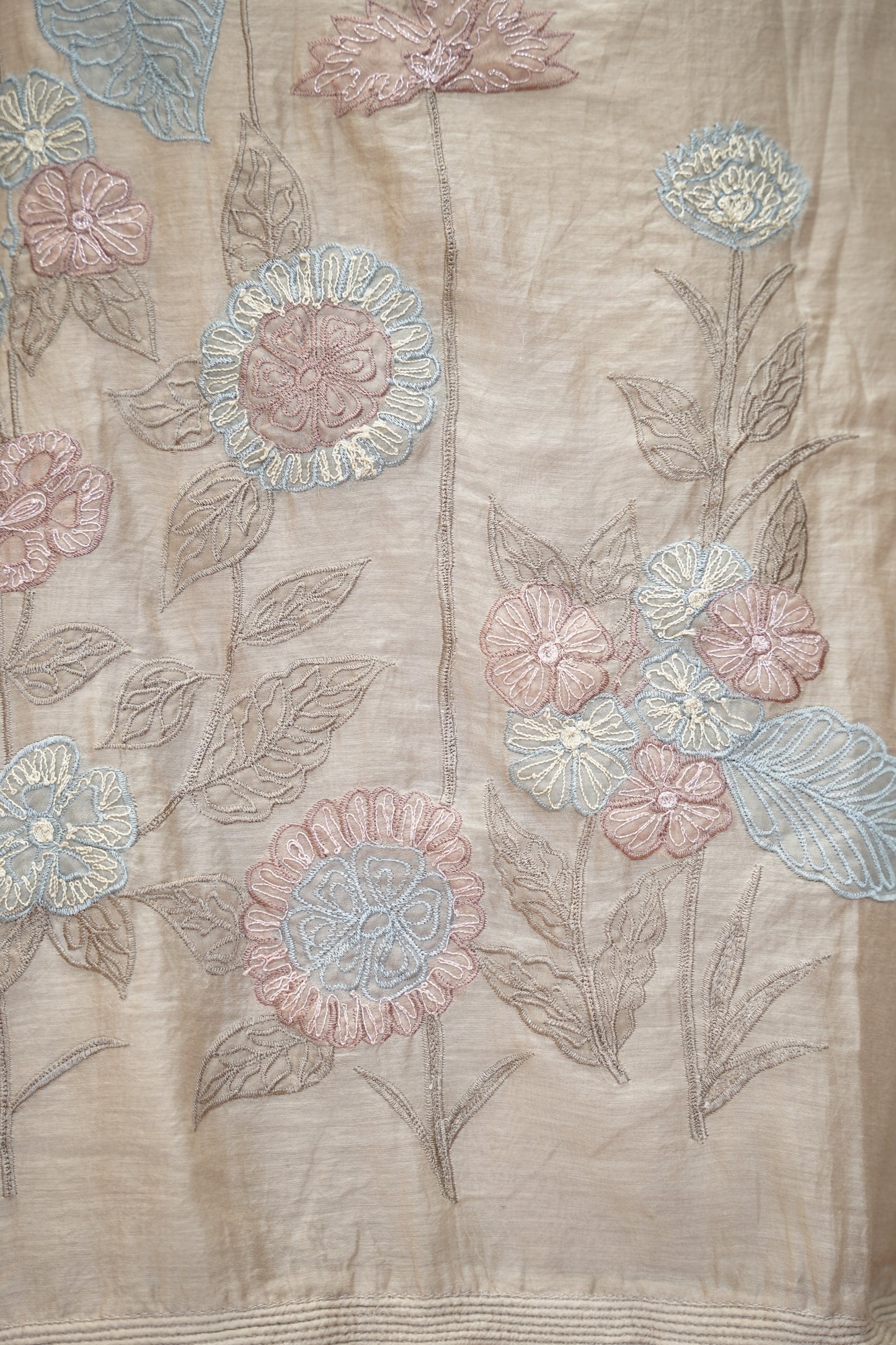 Beige Mul Chanderi Suit with Applique Work