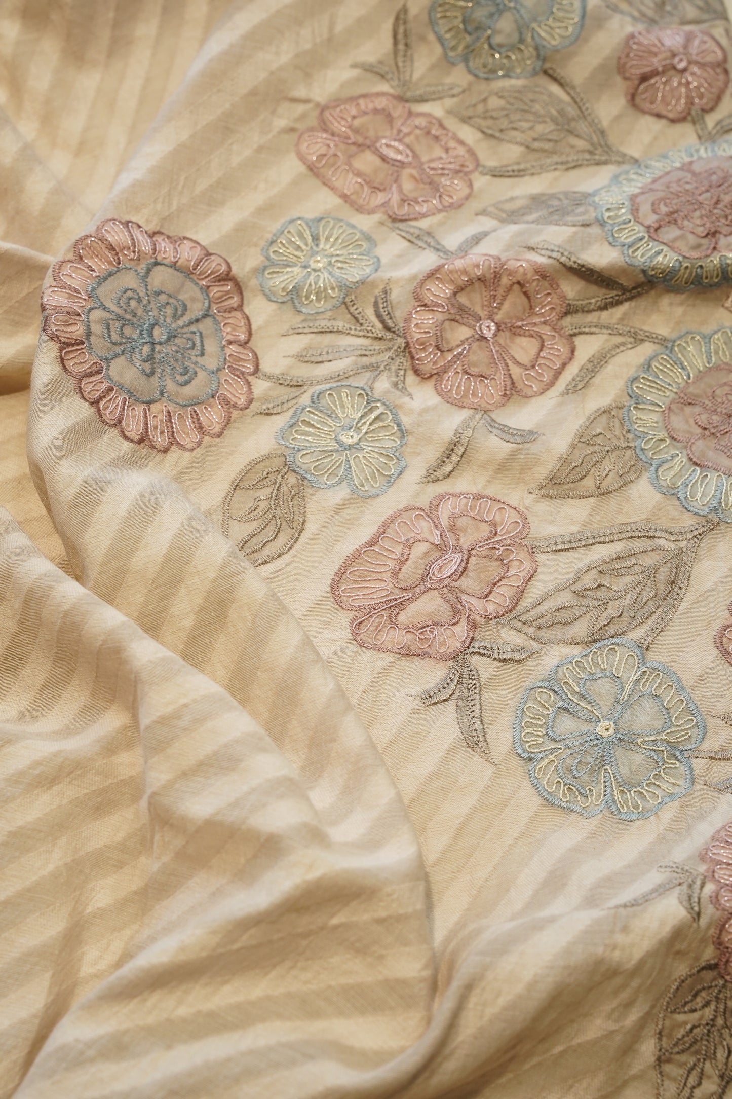 Beige Mul Chanderi Suit with Applique Work