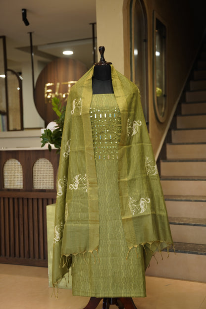 Printed Tissue Suit with Original Mirror Work