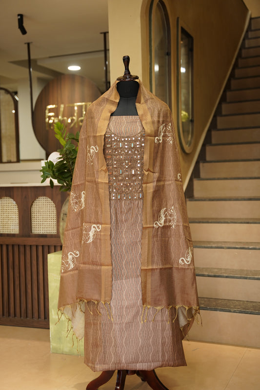 Printed Tissue Suit with Original Mirror Work