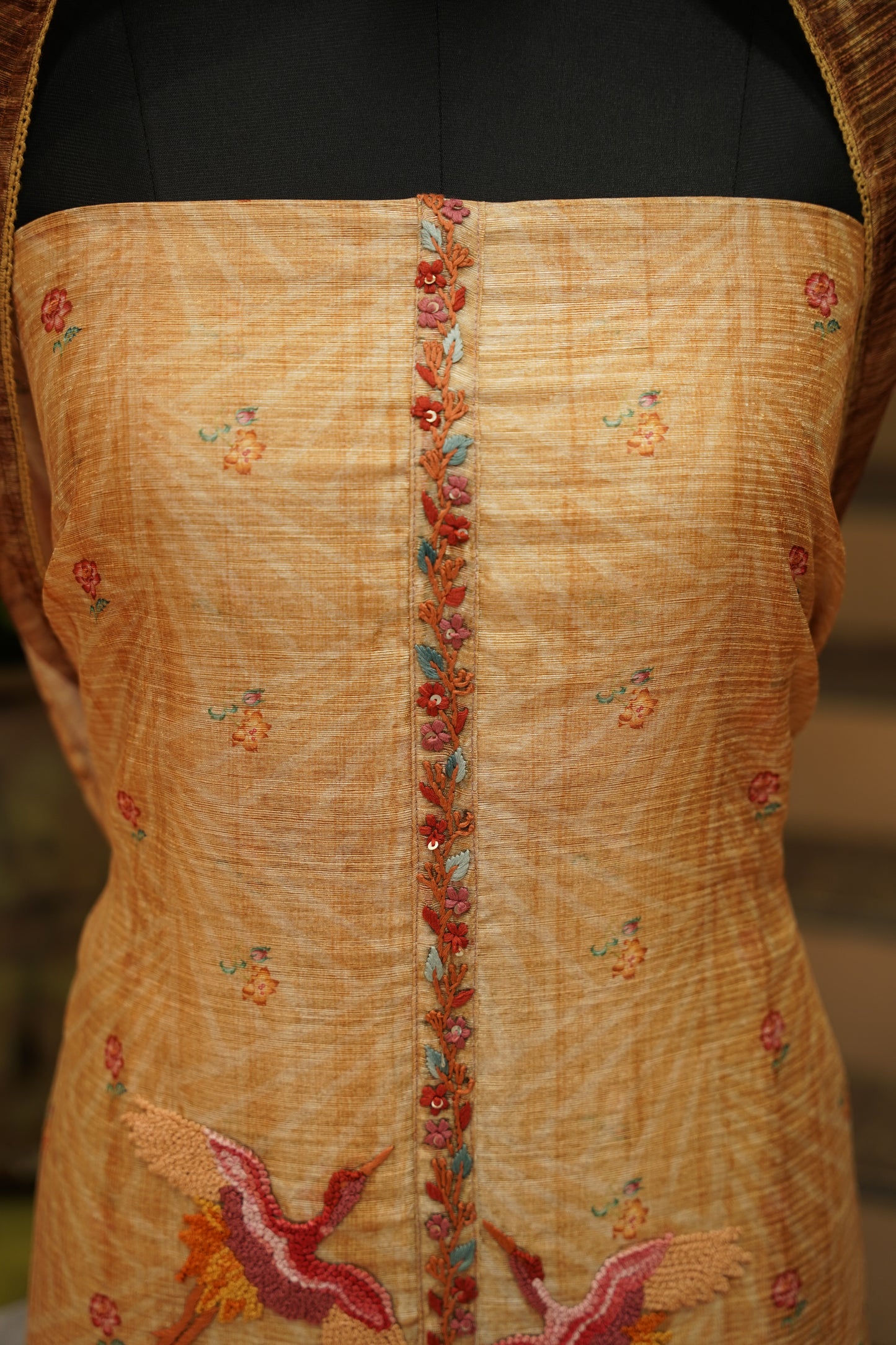 Mustard Art Tussar Suit with Hand Embroidery