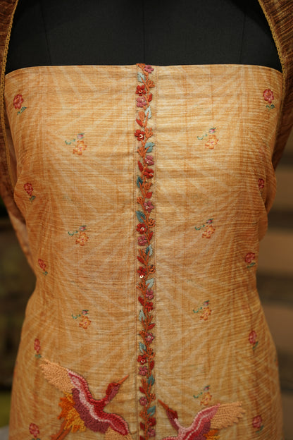 Mustard Art Tussar Suit with Hand Embroidery