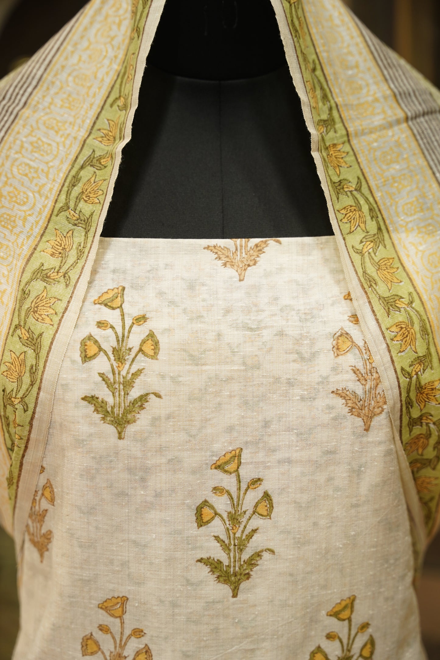 Off White Block Printed Khadi Cotton Suit