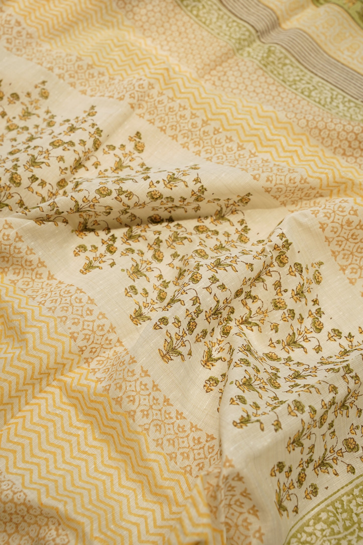 Off White Block Printed Khadi Cotton Suit