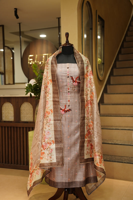 Hand Embroidered Art Tussar Suit