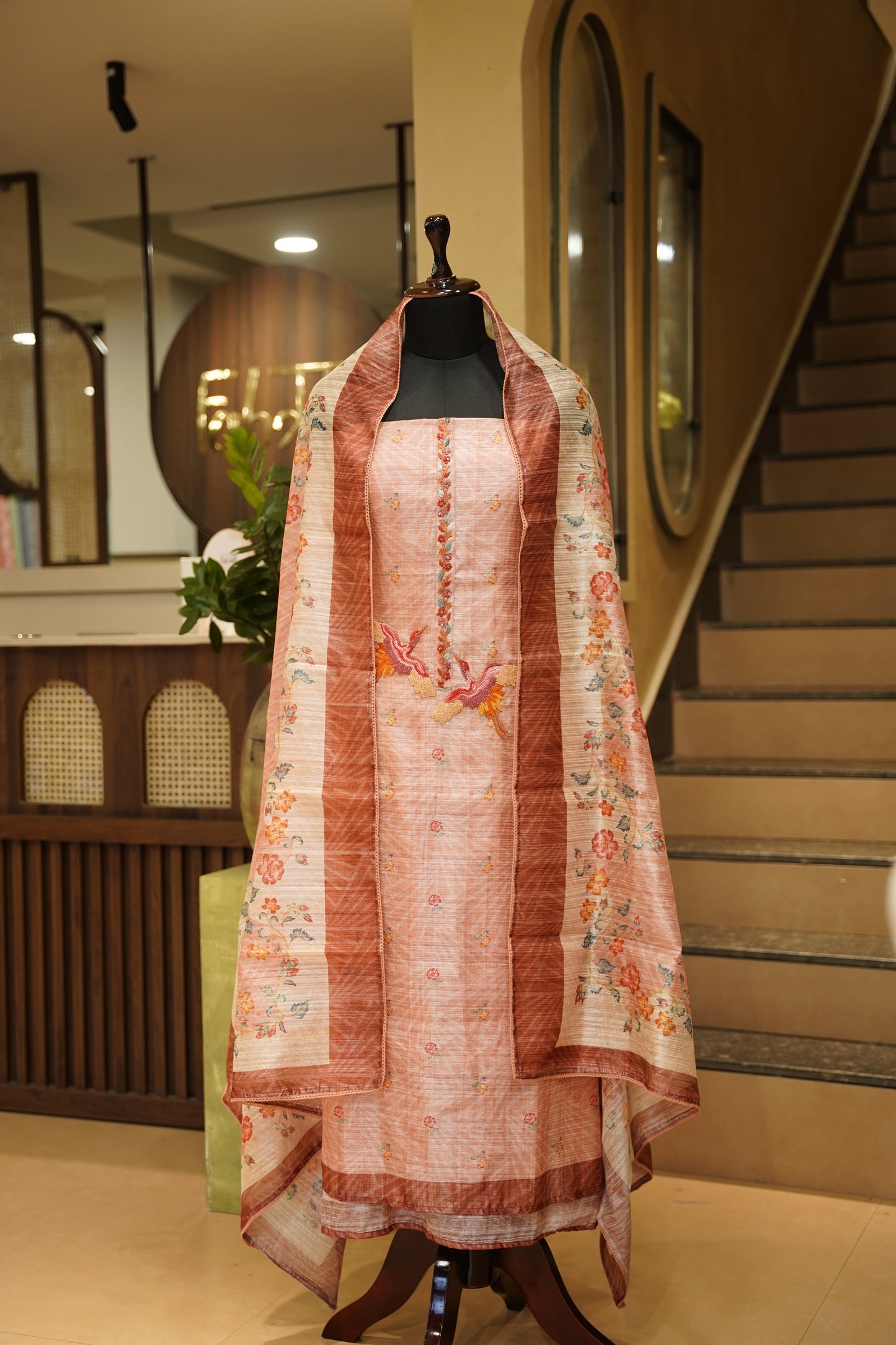 Hand Embroidered Art Tussar Suit