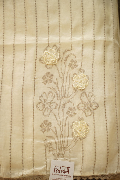 Cream Mul Chanderi Suit with Applique Embroidery