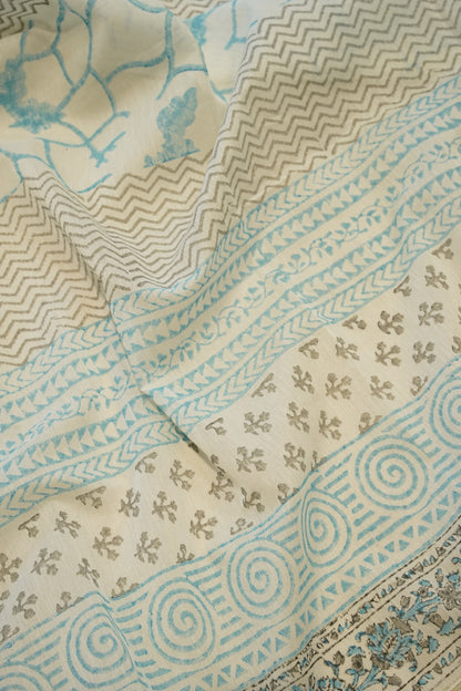 Off White Block Printed Self Chanderi Suit