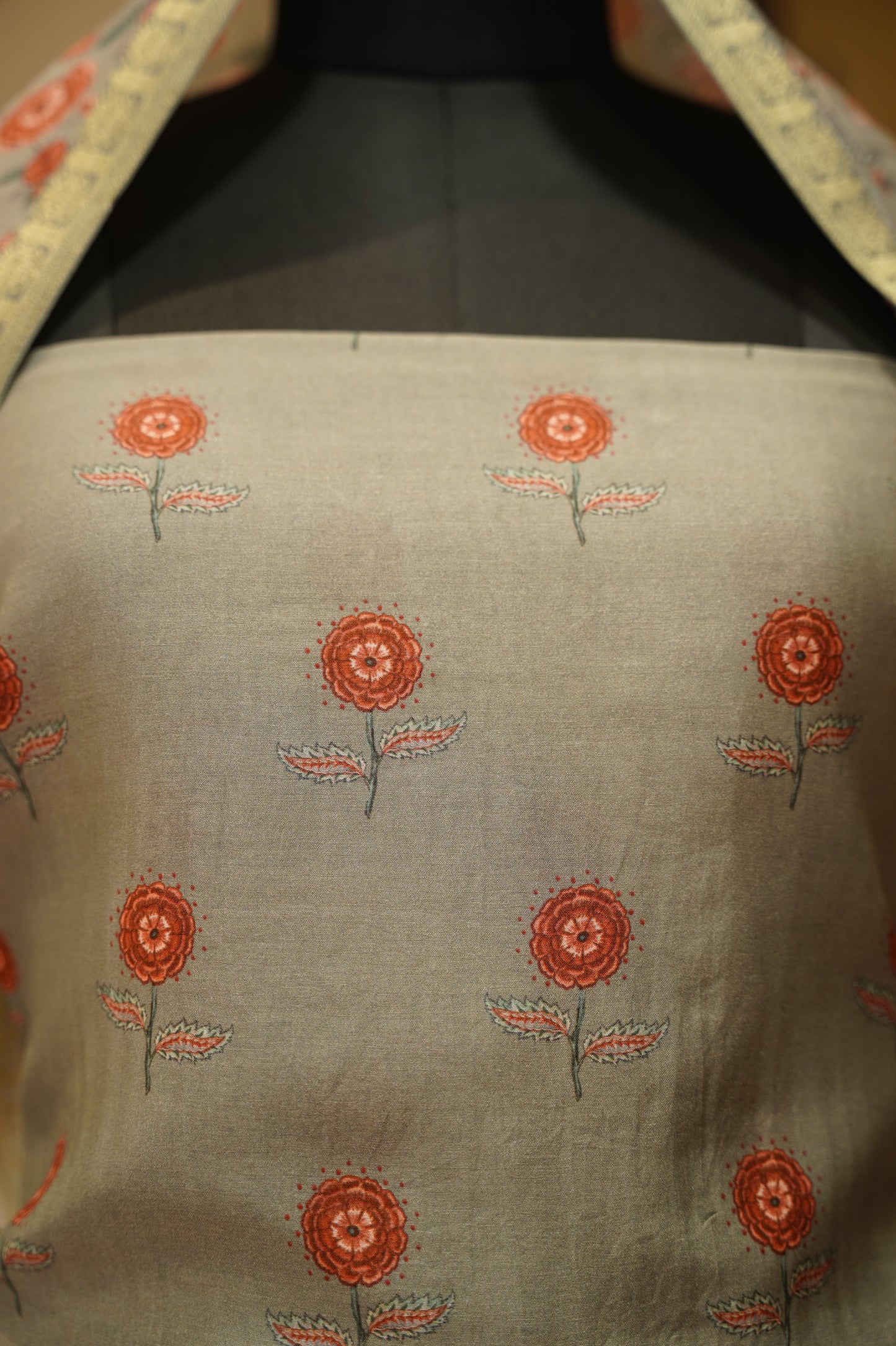Grey Printed Pure Maheshwari Suit