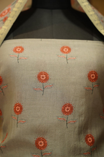 Grey Printed Pure Maheshwari Suit