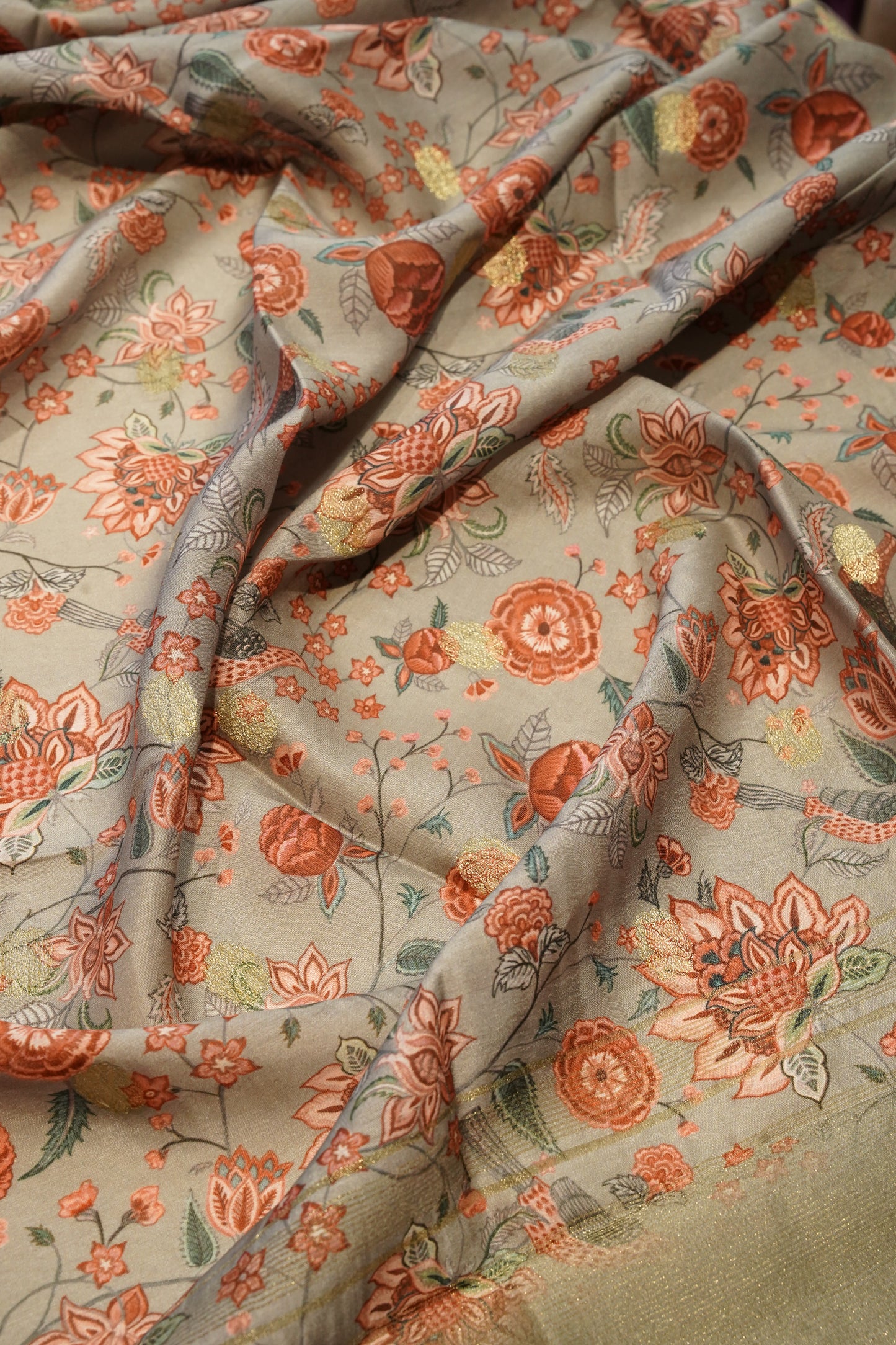Grey Printed Pure Maheshwari Suit