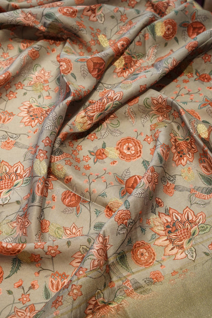 Grey Printed Pure Maheshwari Suit