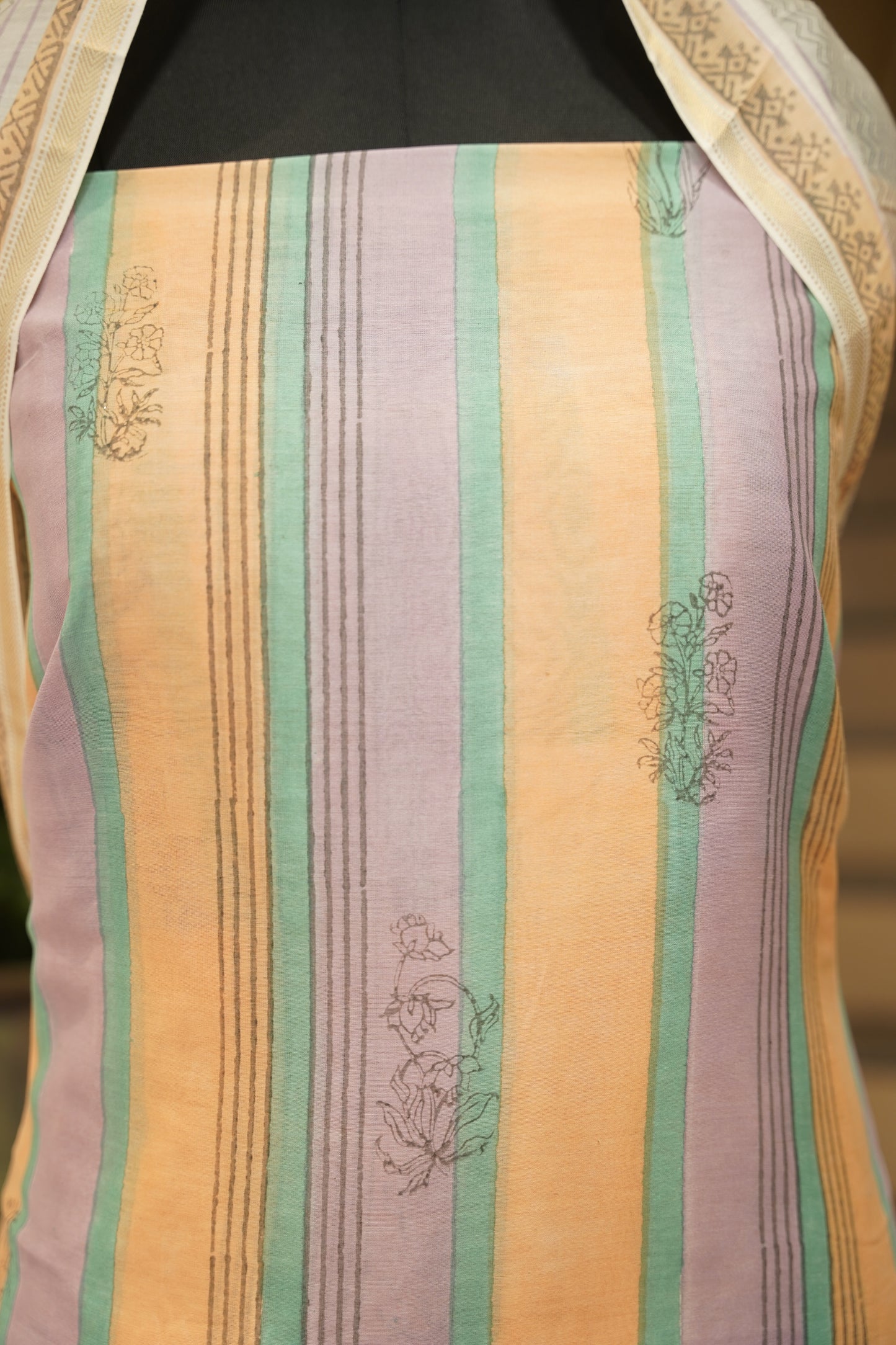 Multi Colour Maheshwari Block Printed Suit