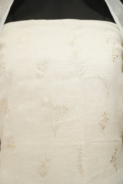 White Pure Linen Embroidered Suit