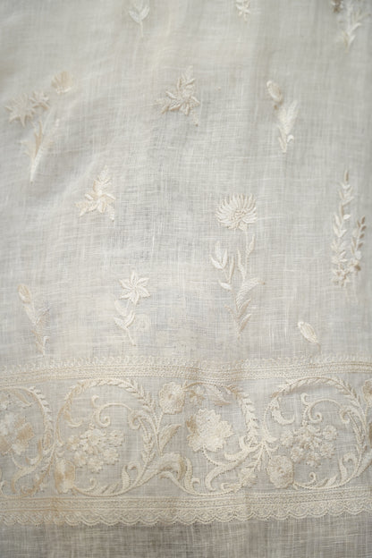 White Pure Linen Embroidered Suit