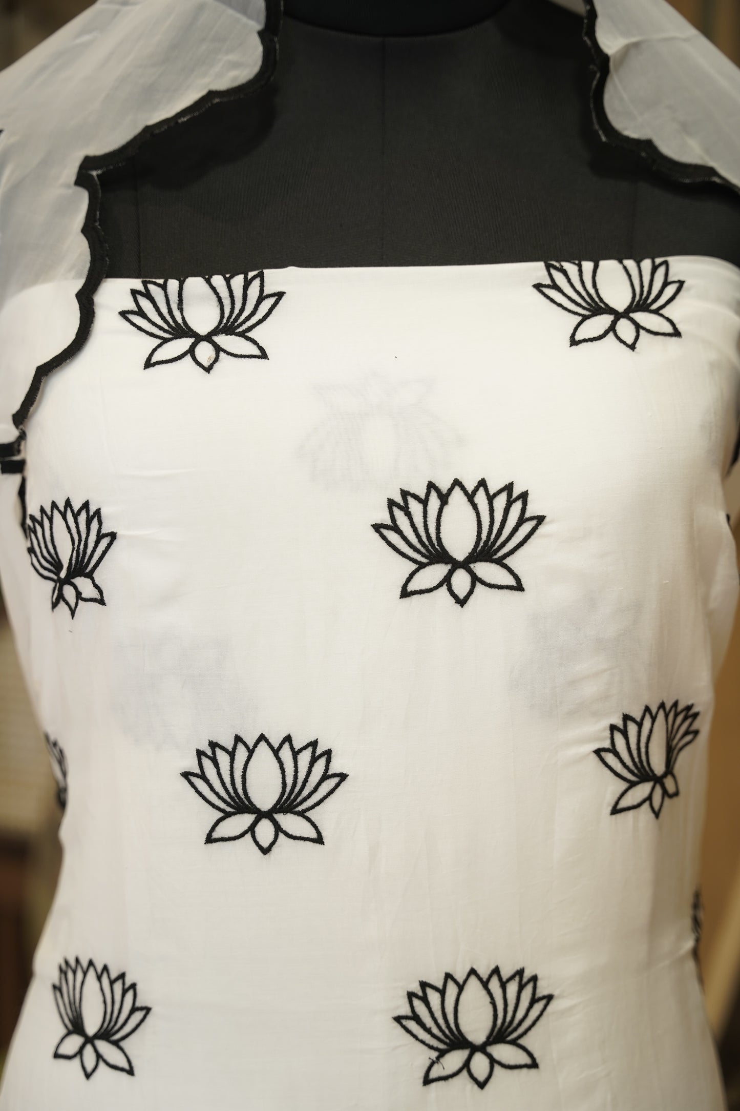 White Muslin Suit with Applique Work