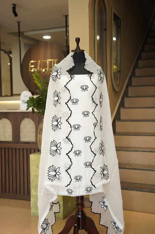 White Muslin Suit with Applique Work
