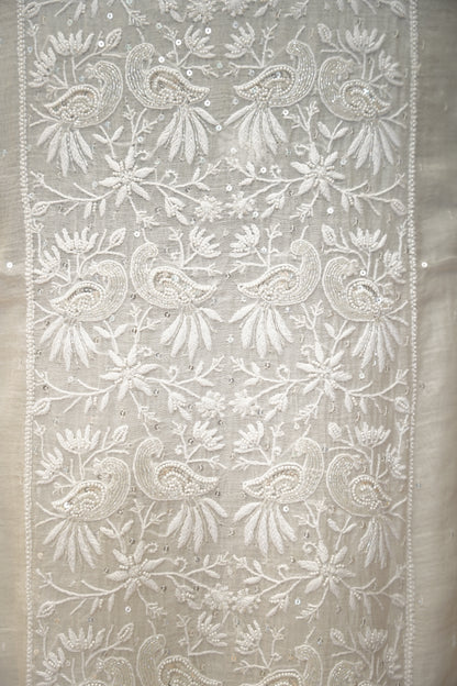White Lakhnavi Mul Chanderi Suit with Handwork