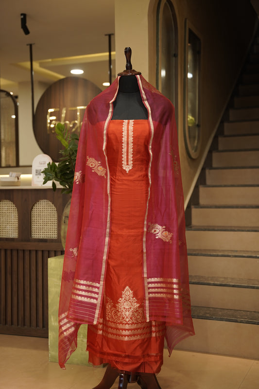 Red Pure Banarasi Silk Suit