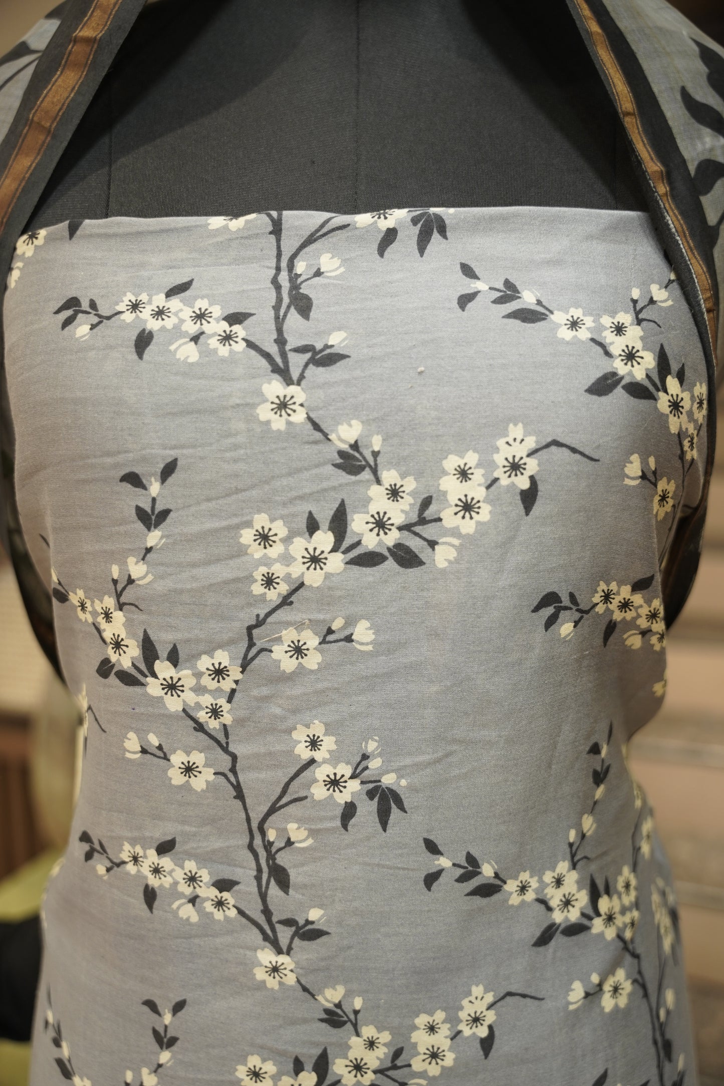 Grey Printed Pure Maheshwari Suit