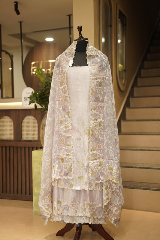 Lavender Pure Tissue Suit with Embroidery