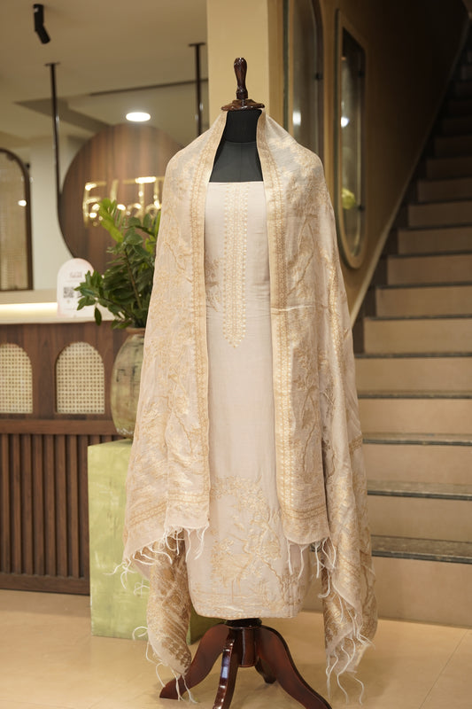 Ivory Handloom Suit with Zari Weaving