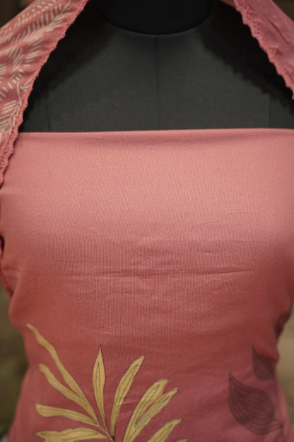 Pink Printed Giza Cotton Suit with Embroidery