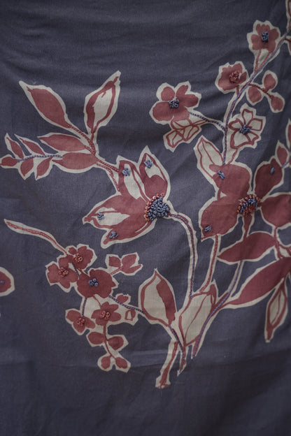 Purple Printed Cotton Suit with Knot Work