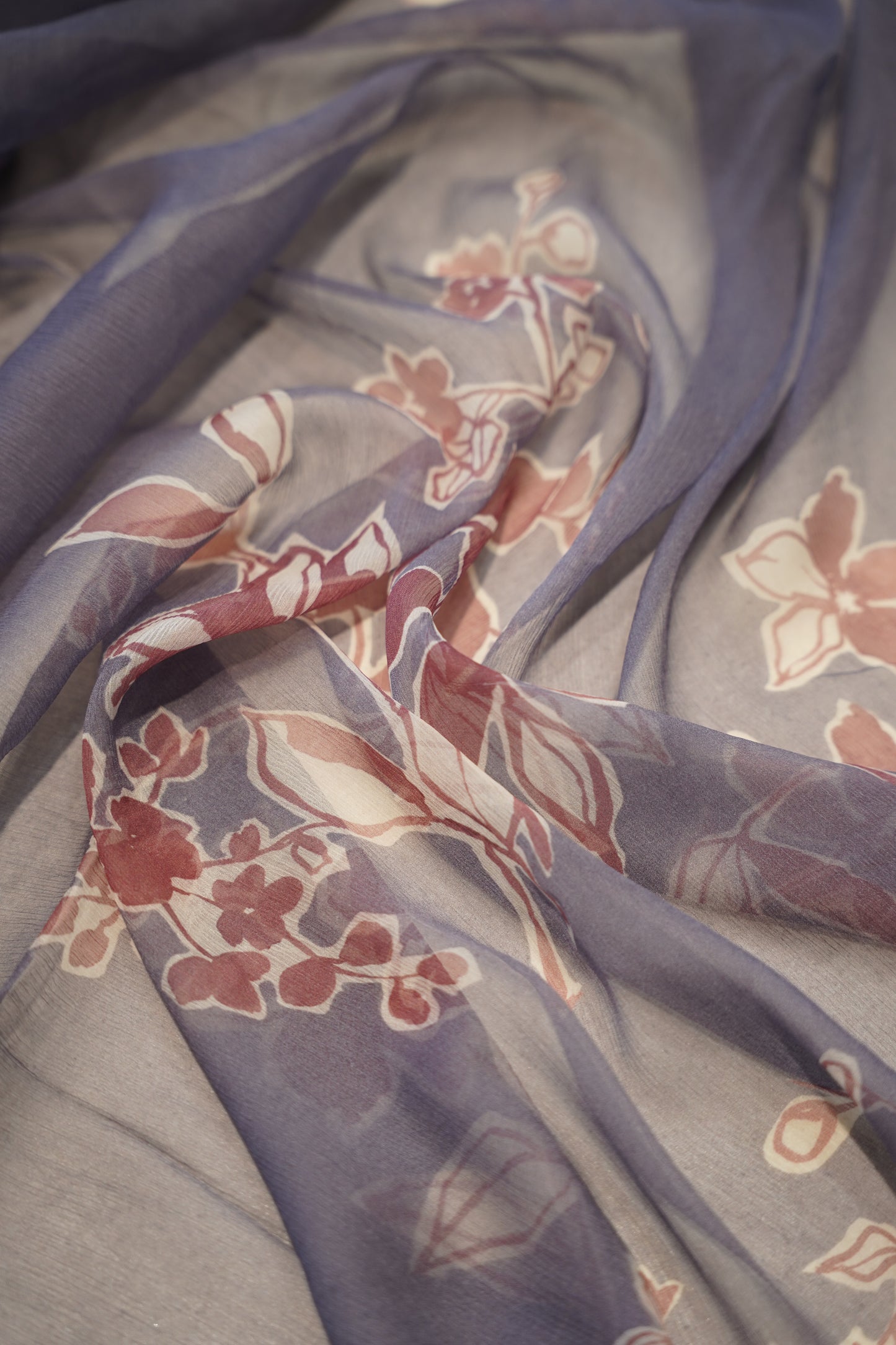 Purple Printed Cotton Suit with Knot Work