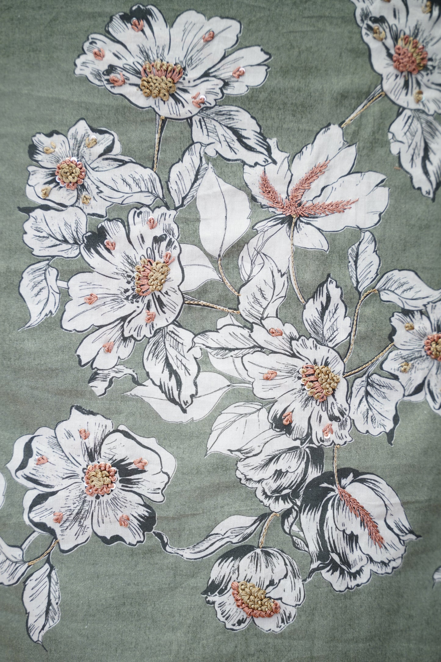 Green Printed Cotton Suit with Knot Work