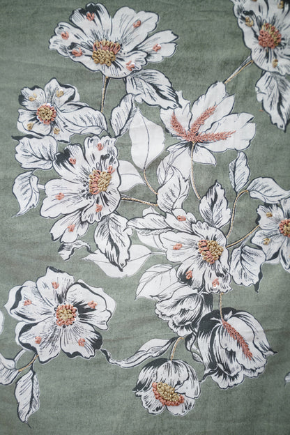 Green Printed Cotton Suit with Knot Work