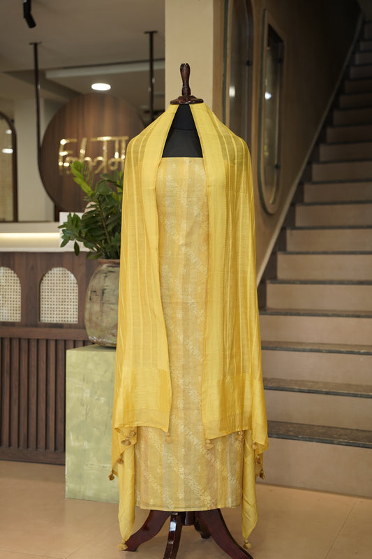 Yellow Maheshwari Silk Embroidered Suit
