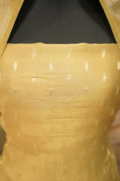 Yellow Pure Silk Tissue Booti Suit