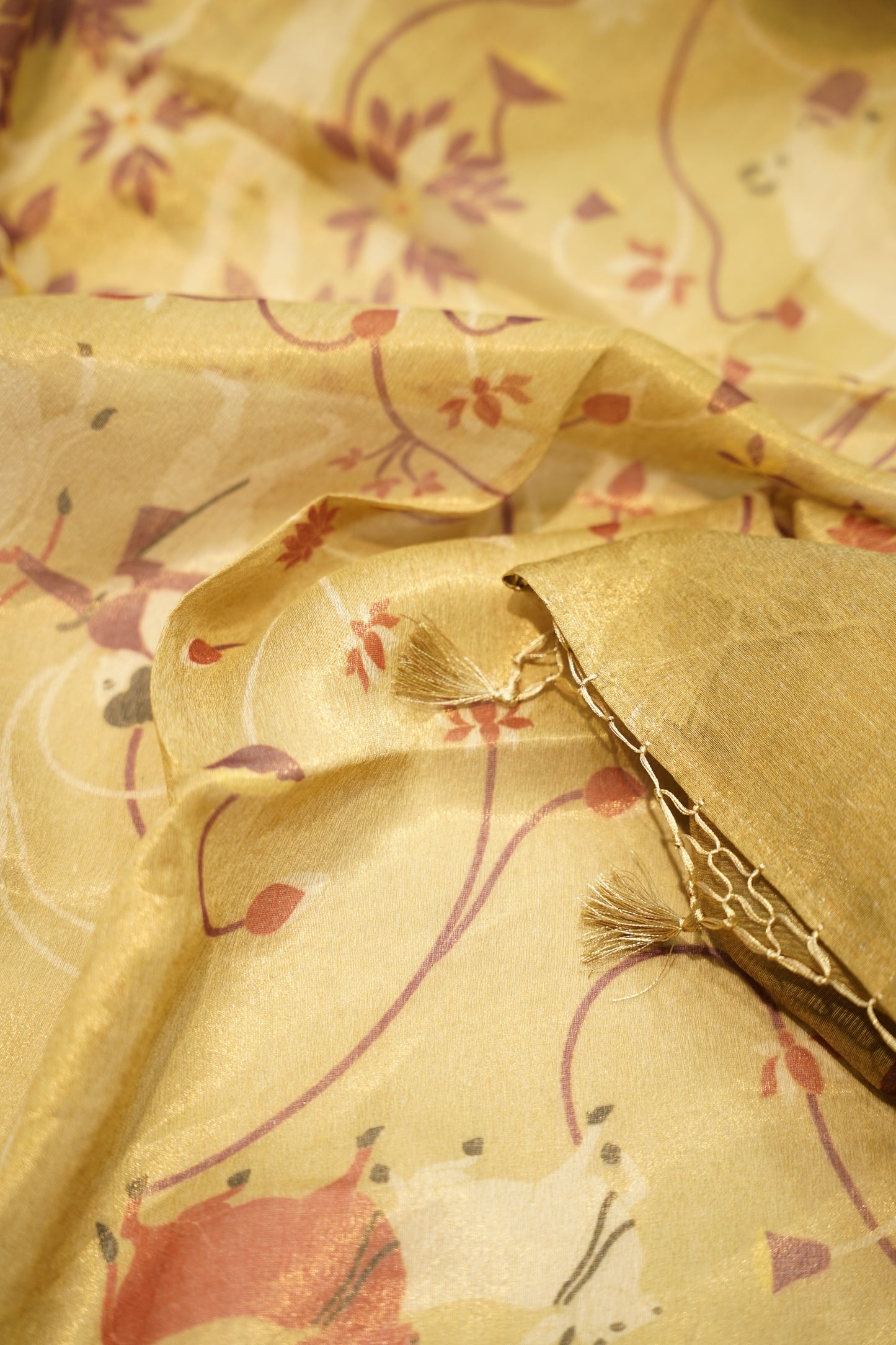 Yellow Pure Silk Tissue Booti Suit