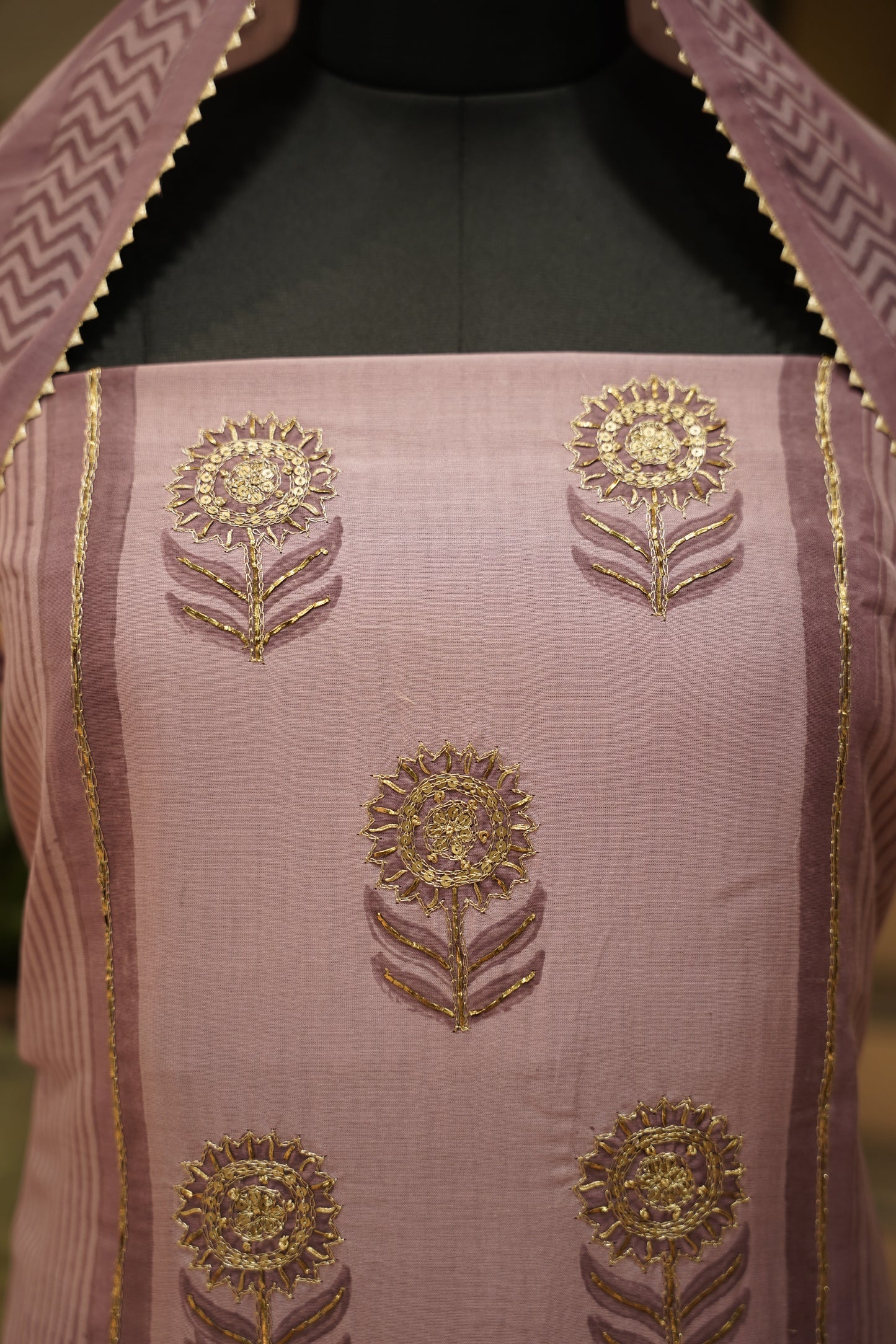 Pink Maheshwari Chanderi Suit with Handwork