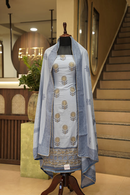 Blue Maheshwari Printed Suit with Handwork