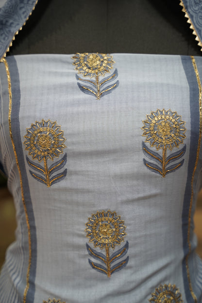 Blue Maheshwari Printed Suit with Handwork