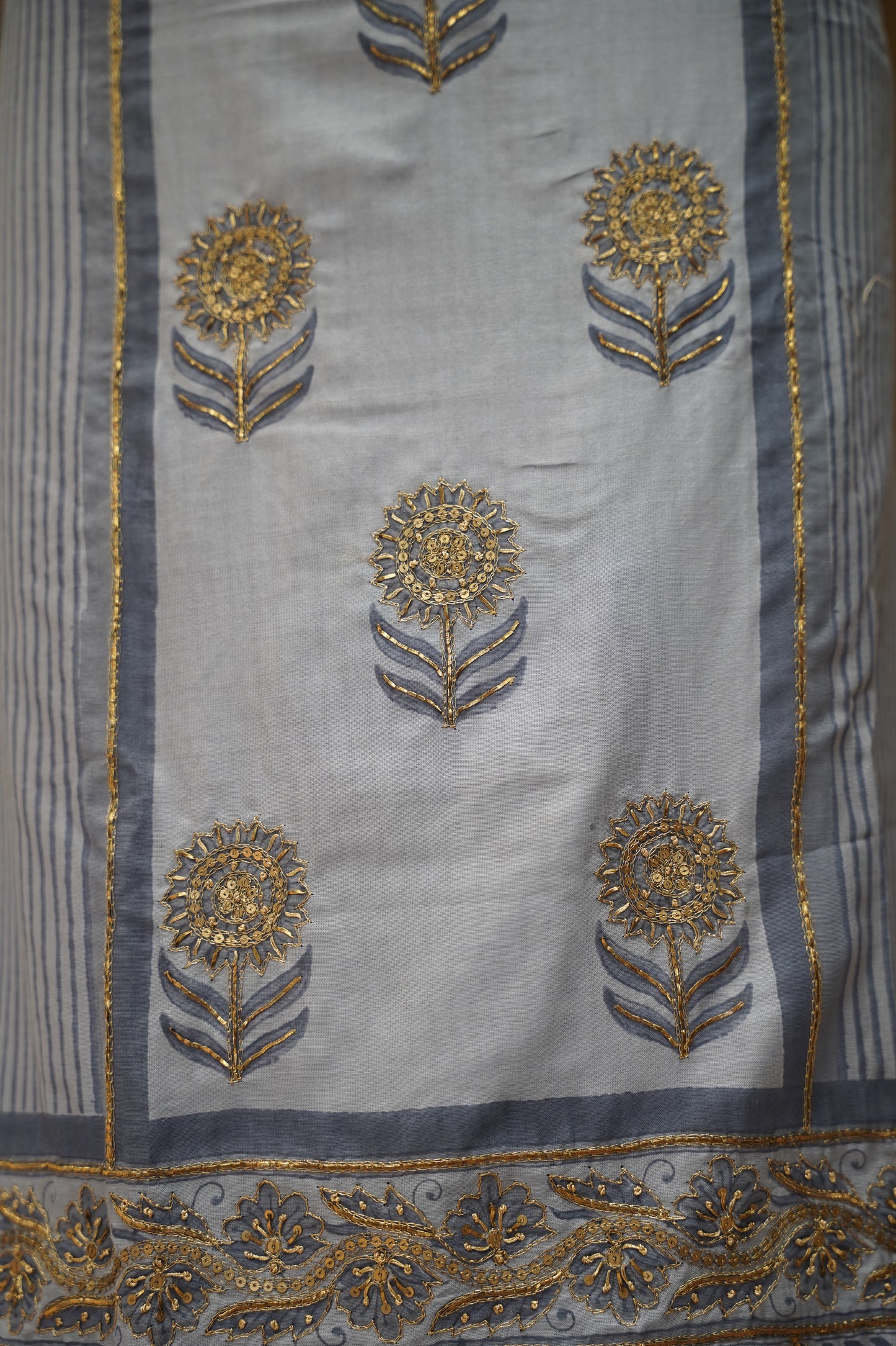 Blue Maheshwari Printed Suit with Handwork