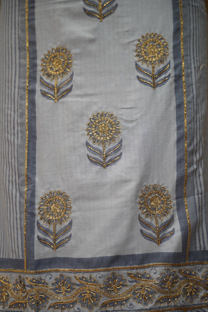 Blue Maheshwari Printed Suit with Handwork