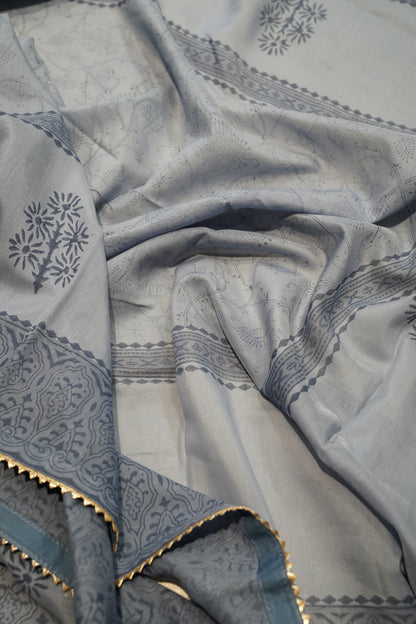 Blue Maheshwari Printed Suit with Handwork