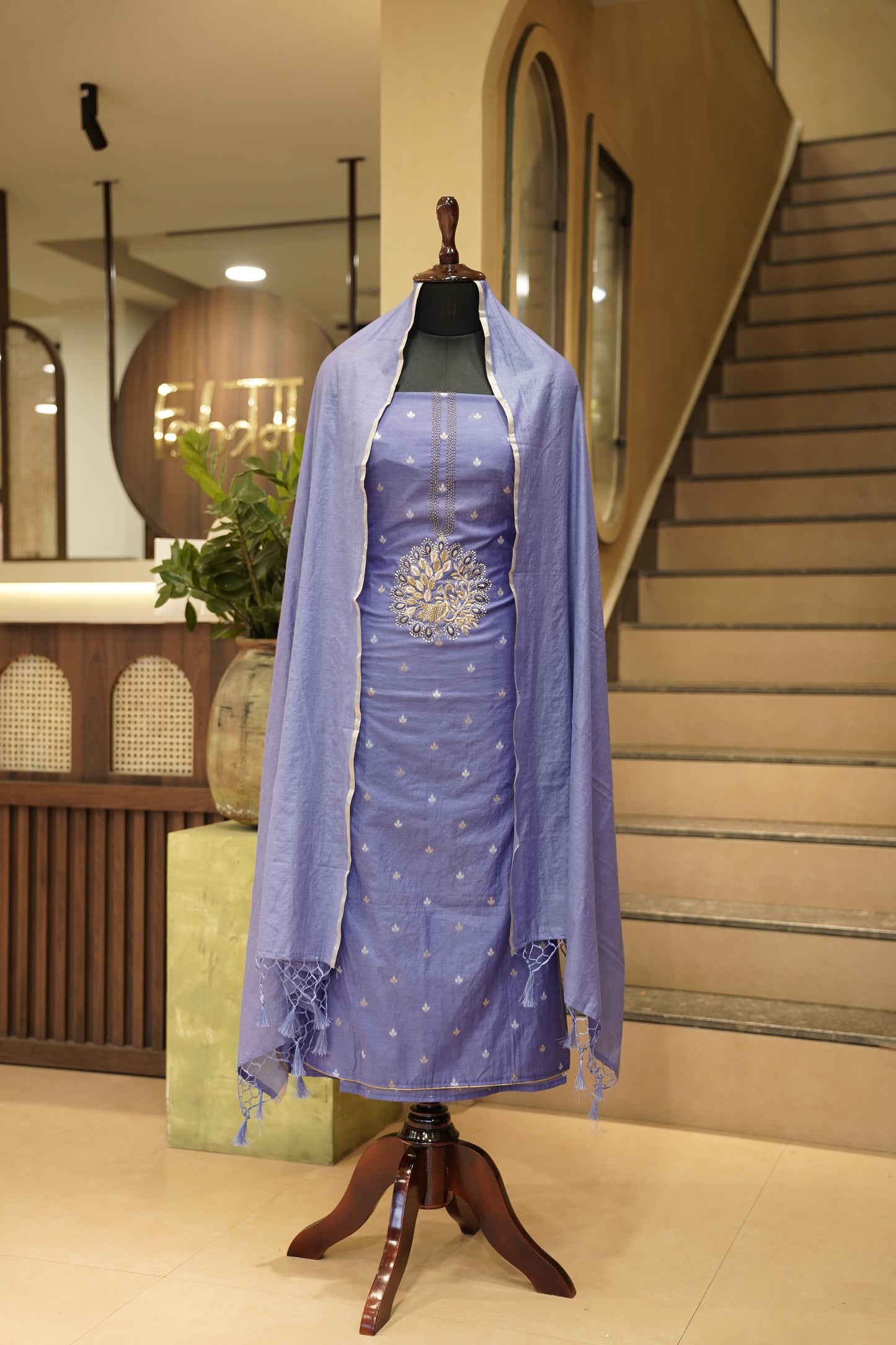 Purple Chanderi Suit with Handwork