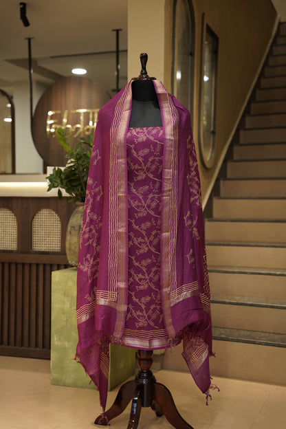 Wine Maheshwari Printed Suit