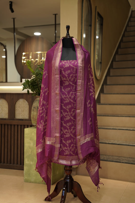 Wine Maheshwari Printed Suit