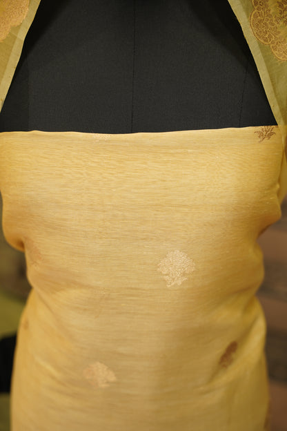 Yellow Pure Linen Silk Banarasi Suit