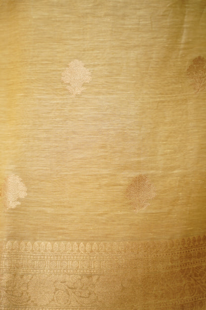 Yellow Pure Linen Silk Banarasi Suit