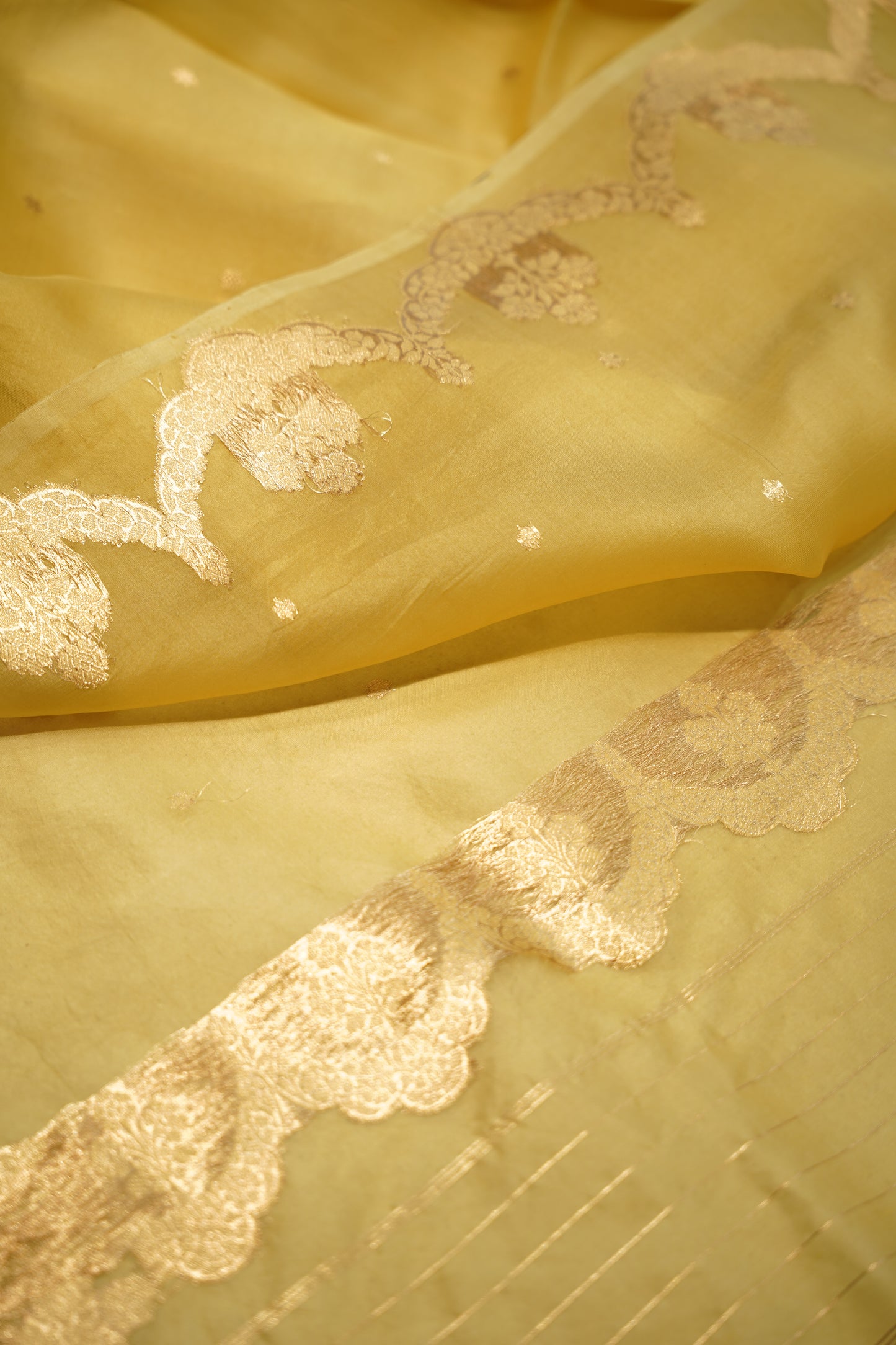 Yellow Pure Linen Silk Banarasi Suit