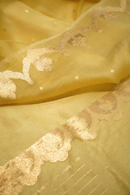 Yellow Pure Linen Silk Banarasi Suit
