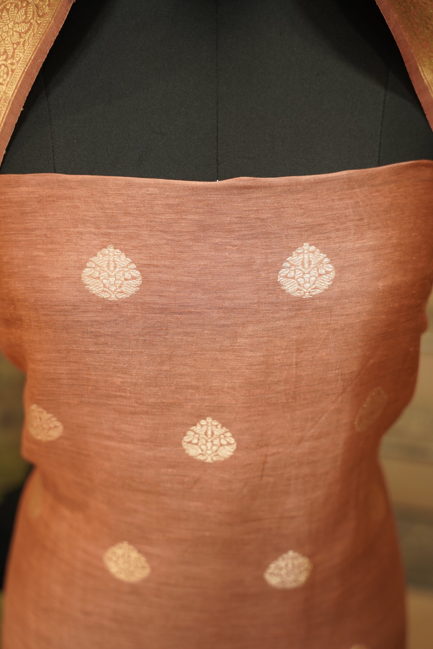 Rust Pure Linen Silk Banarasi Suit