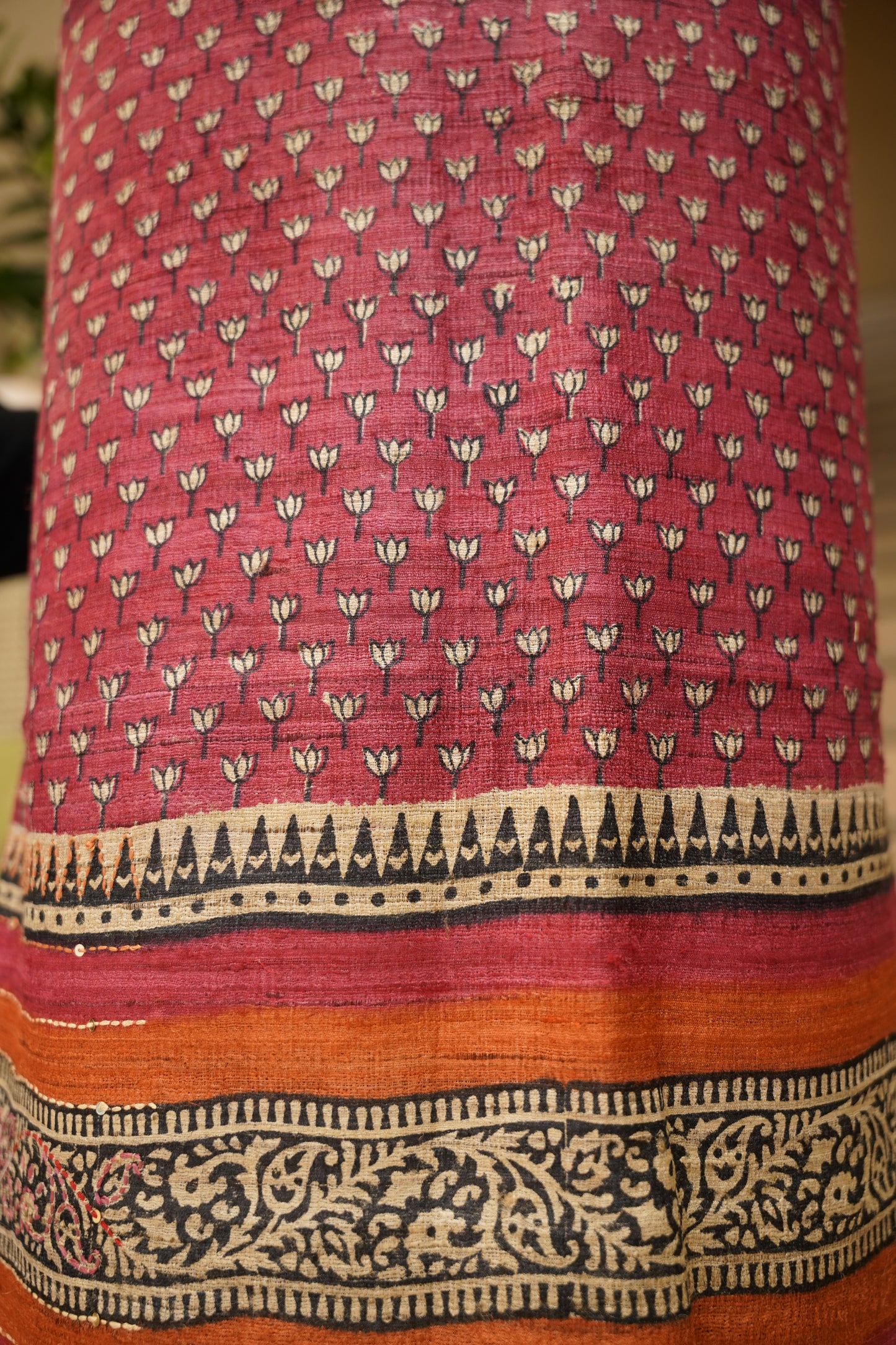 Pink pure Tussar Silk Printed Suit with Hand Katha Work